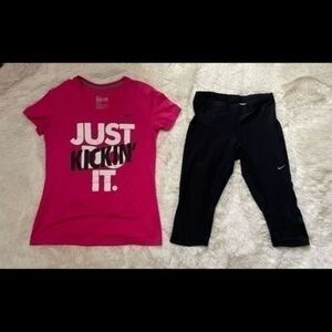 2 pc Nike workout lot. 1 pair Medium black leggings & 1 size small dry fit tee